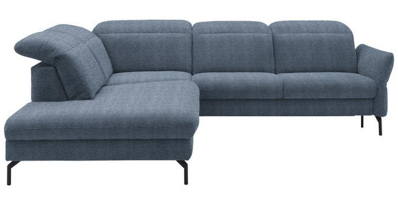 ECKSOFA  in Flachgewebe Blau  233/299-313 cm  - Blau/Schwarz, Design, Textil/Metall (233/299-313cm) - Dieter Knoll