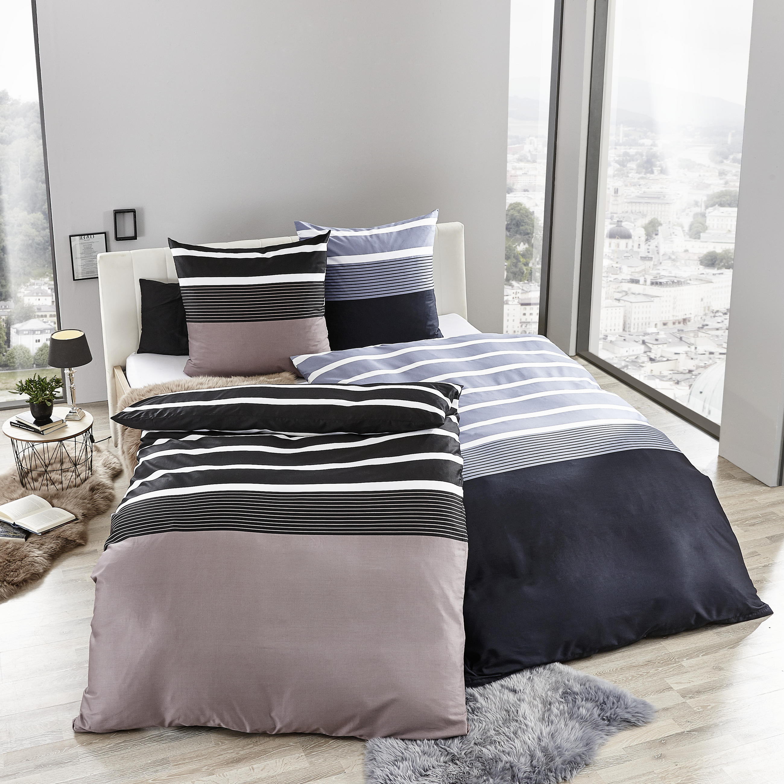 BETTWÄSCHE Davos Biber  - Schwarz/Braun, Design, Textil (200cm) - Janine