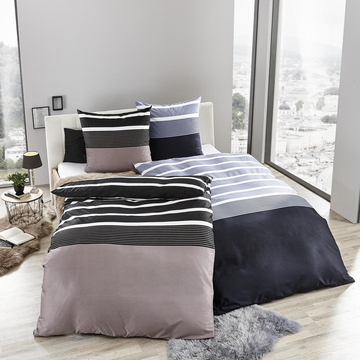 BETTWÄSCHE Davos Biber  - Schwarz/Braun, Design, Textil (200cm) - Janine