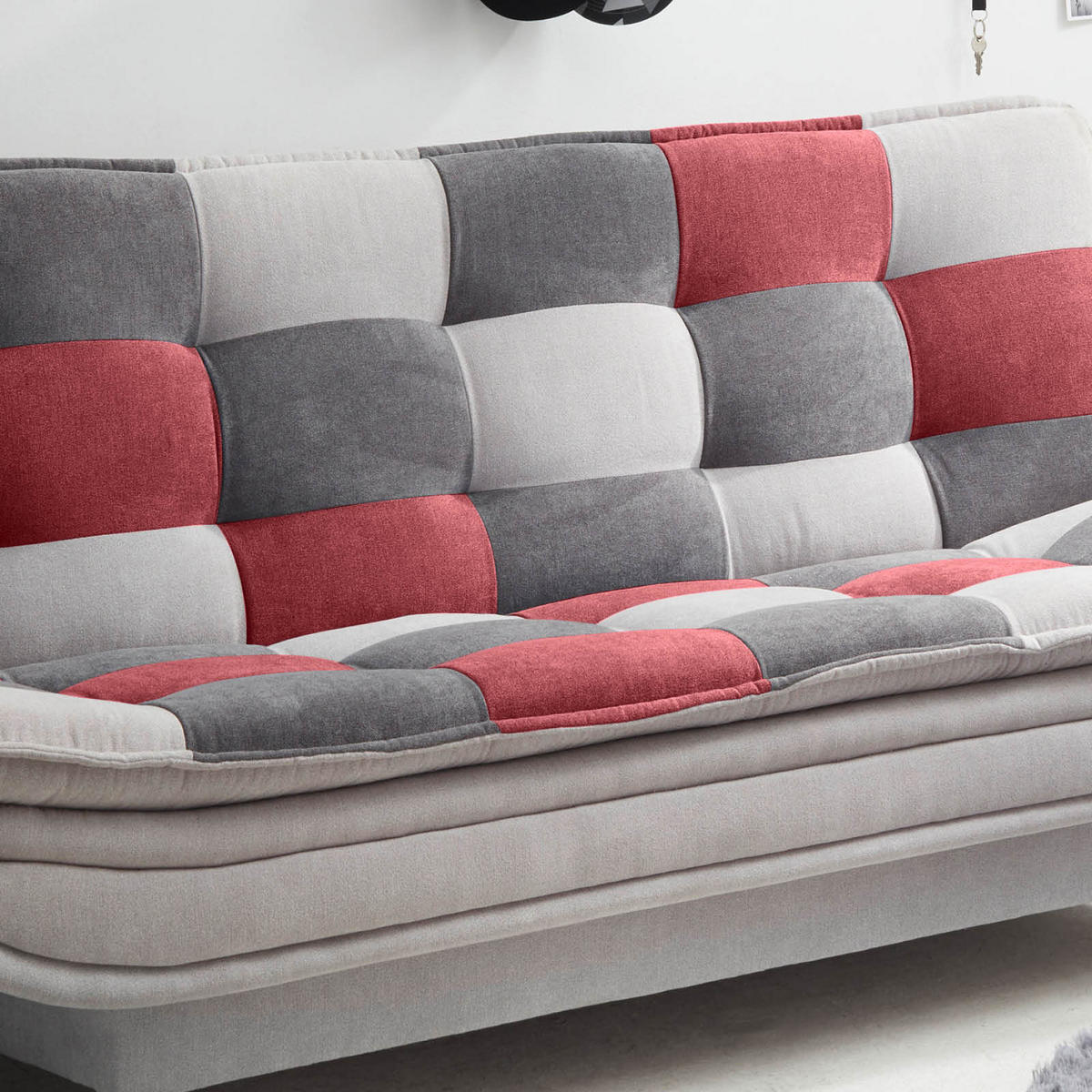 SCHLAFSOFA in Mikrovelours Silberfarben, Beere, Dunkelgrau  - Beere/Dunkelgrau, Basics, Kunststoff/Textil (188/90/89cm) - MID.YOU