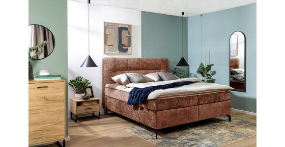 BOXSPRINGBETT 180/200 cm,  in Rotbraun, Topper, H3 + H3 = fest  - Rotbraun/Schwarz, Design, Textil/Metall (180/200cm) - Esposa