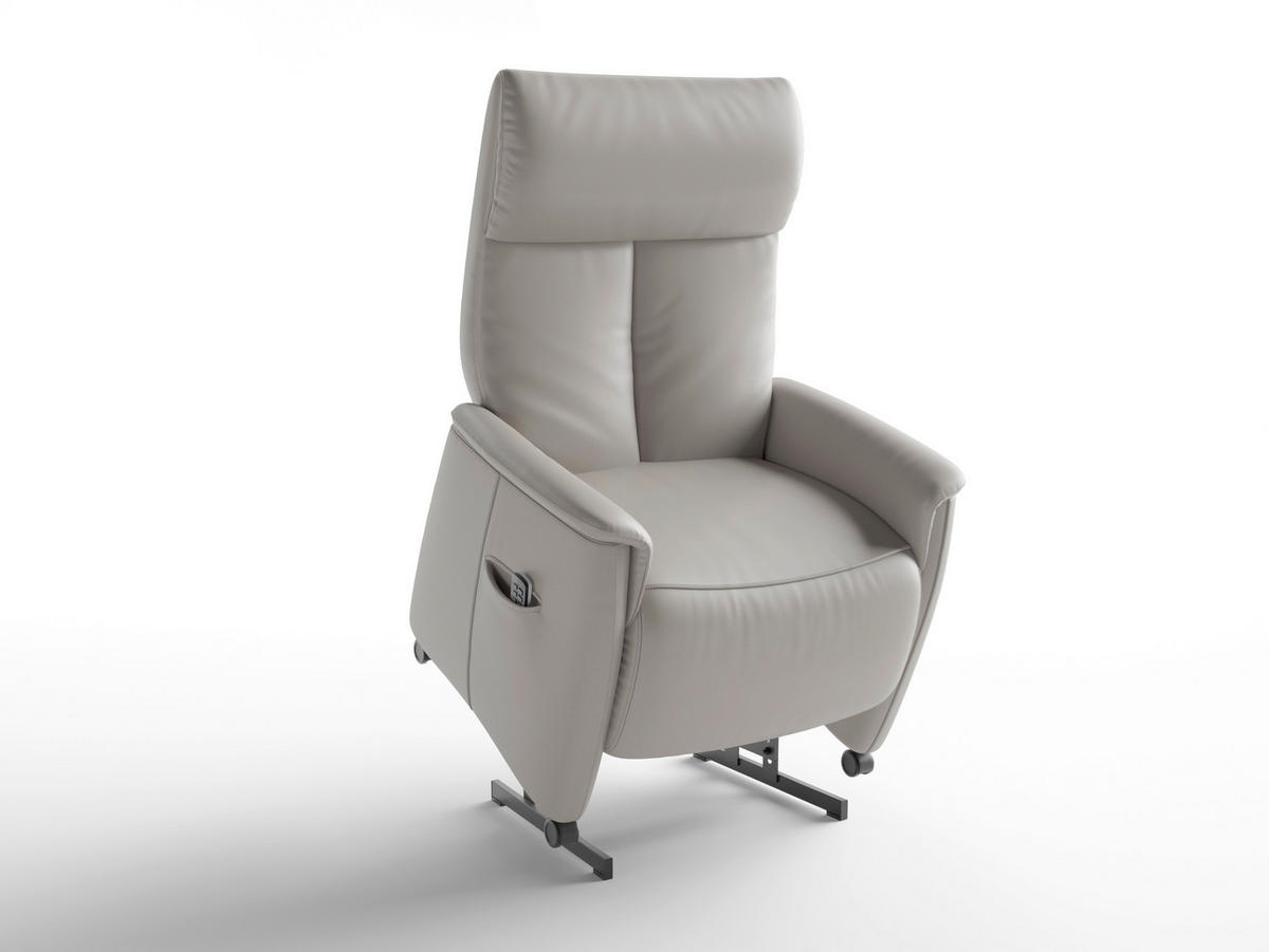 RELAXSESSEL TV CREMONA COMFORT E M2 Echtleder Kopfteilverstellung, Fußteilverstellung, Rücken echt    - Hellgrau/Schwarz, Basics, Leder/Kunststoff (76/112/84cm) - Sit & More