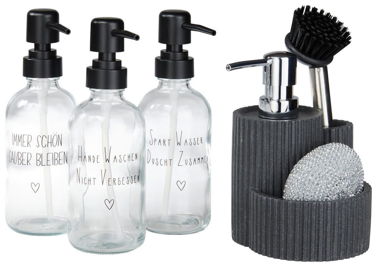 SEIFENSPENDER Kunststoff, Glas  - Transparent/Schwarz, Basics, Glas/Kunststoff (9/6/19cm)