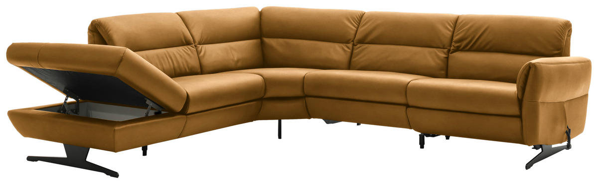 ECKSOFA in Echtleder Currygelb  258/286 cm  - Currygelb/Schwarz, Design, Leder/Metall (258/286cm) - Schöner Wohnen
