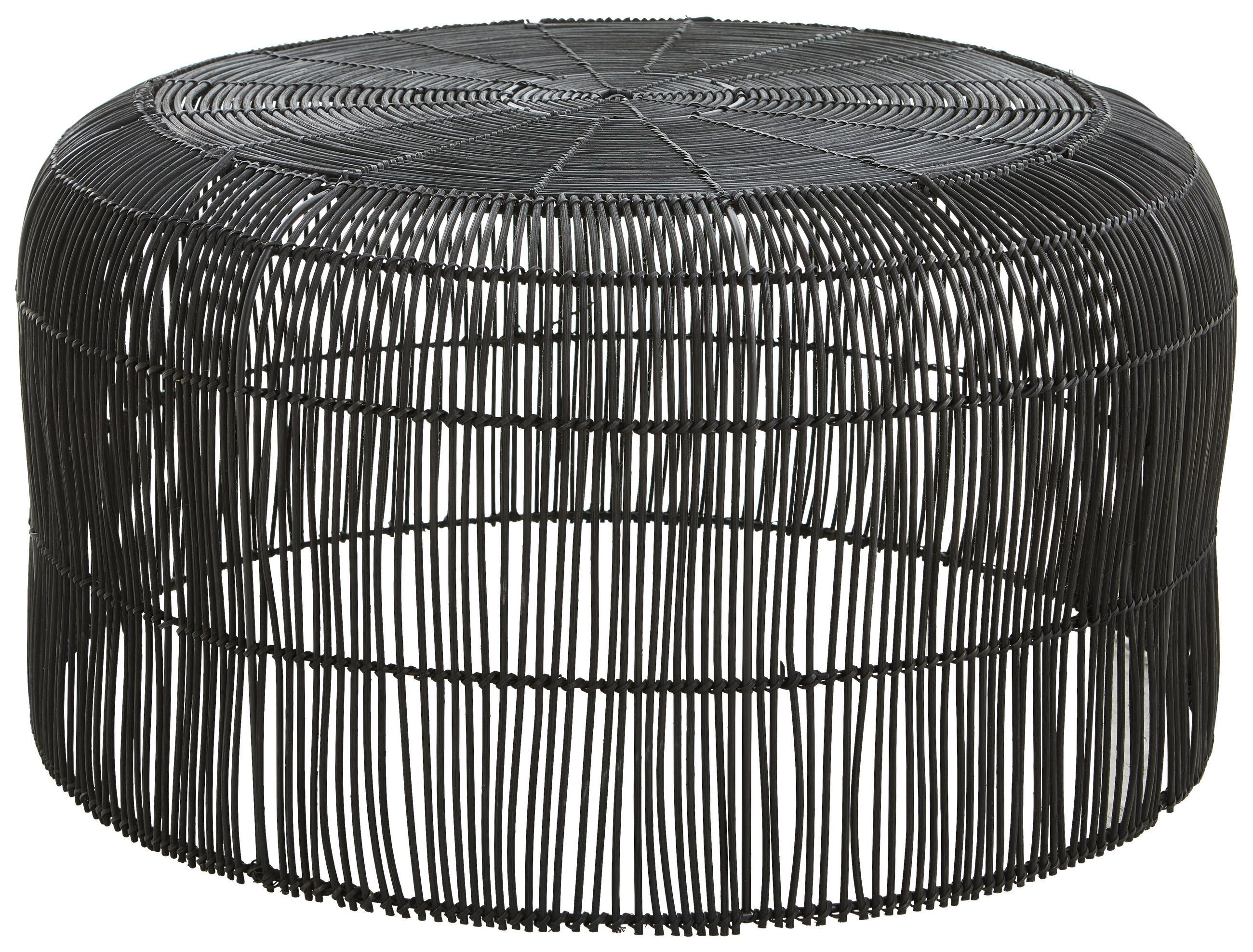 COUCHTISCH Rattan massiv rund Schwarz - Schwarz, Trend, Holz/Metall (72/72/37cm) - Livetastic