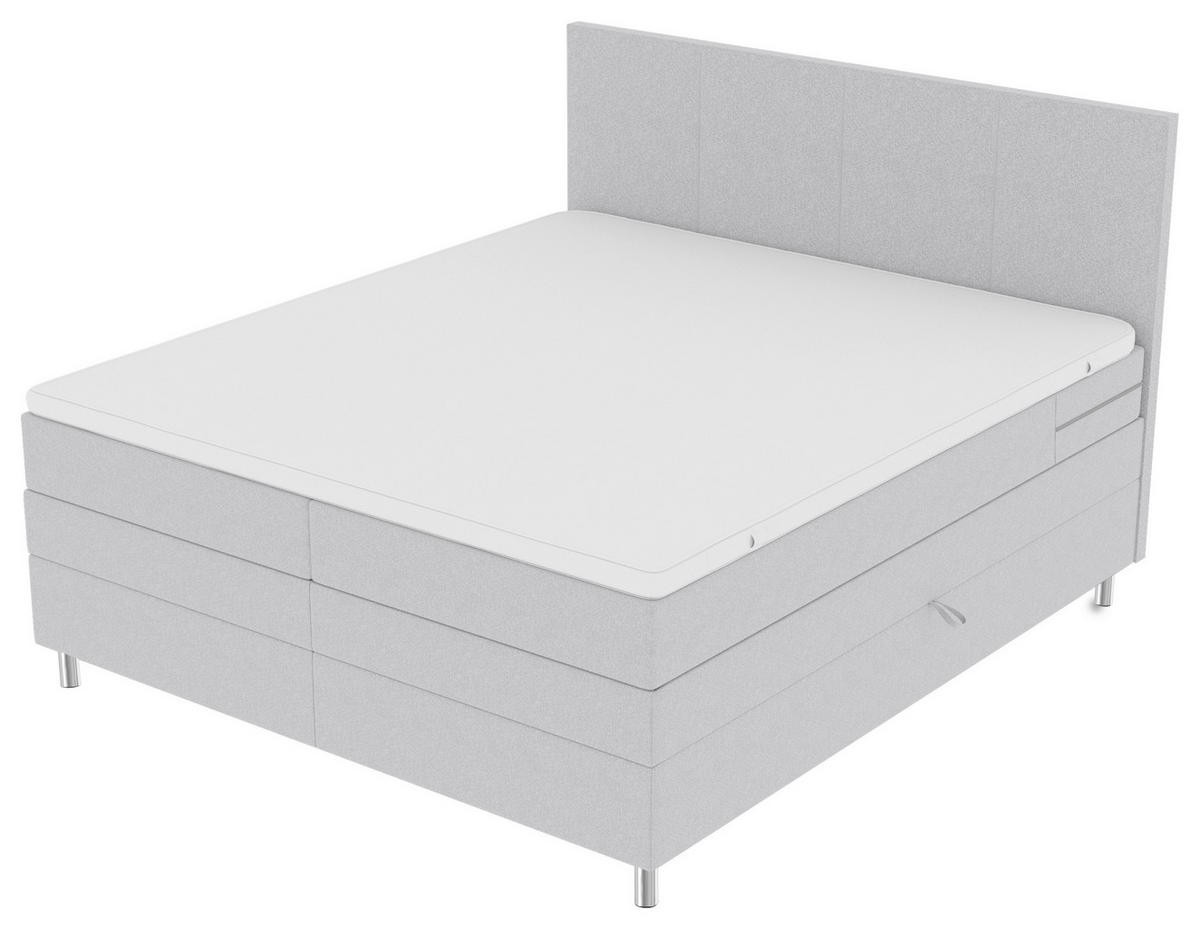BOXSPRINGBETT 200/200 cm,  in Hellgrau, Bettkasten, Topper, Matratzen, H3 = fest  - Chromfarben/Hellgrau, KONVENTIONELL, Kunststoff/Textil (200/200cm) - Boxxx
