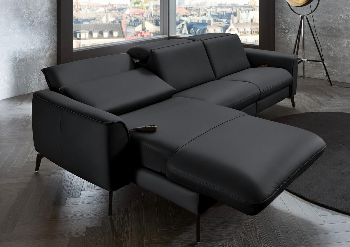 ECKSOFA in Echtleder Schieferfarben  - Schieferfarben/Schwarz, Natur, Leder/Metall (168/281cm) - Valdera