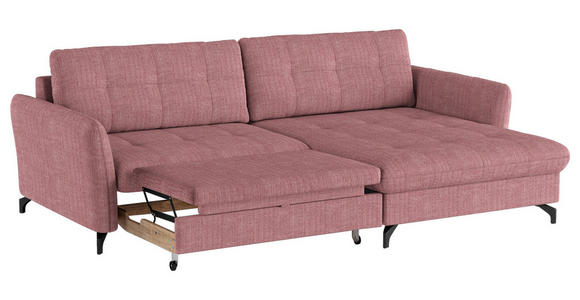 ECKSOFA in Flachgewebe, Leinenoptik Rosa  - Schwarz/Rosa, Design, Textil/Metall (242/170cm) - Xora