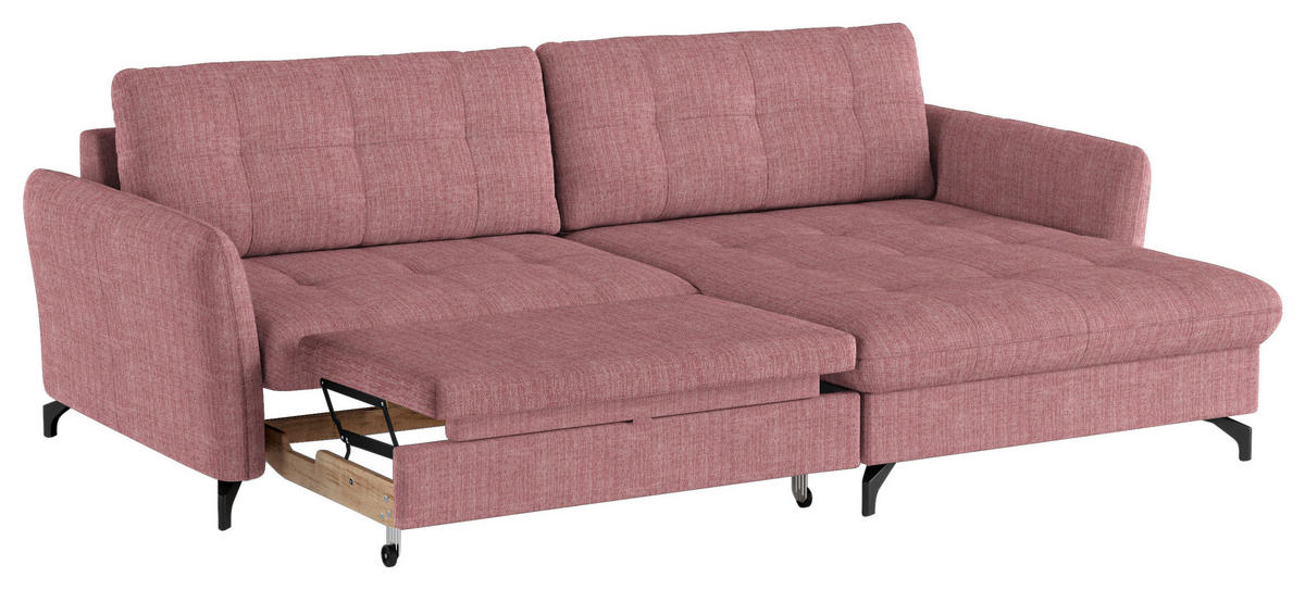 ECKSOFA in Flachgewebe, Leinenoptik Rosa  - Schwarz/Rosa, Design, Textil/Metall (242/170cm) - Xora