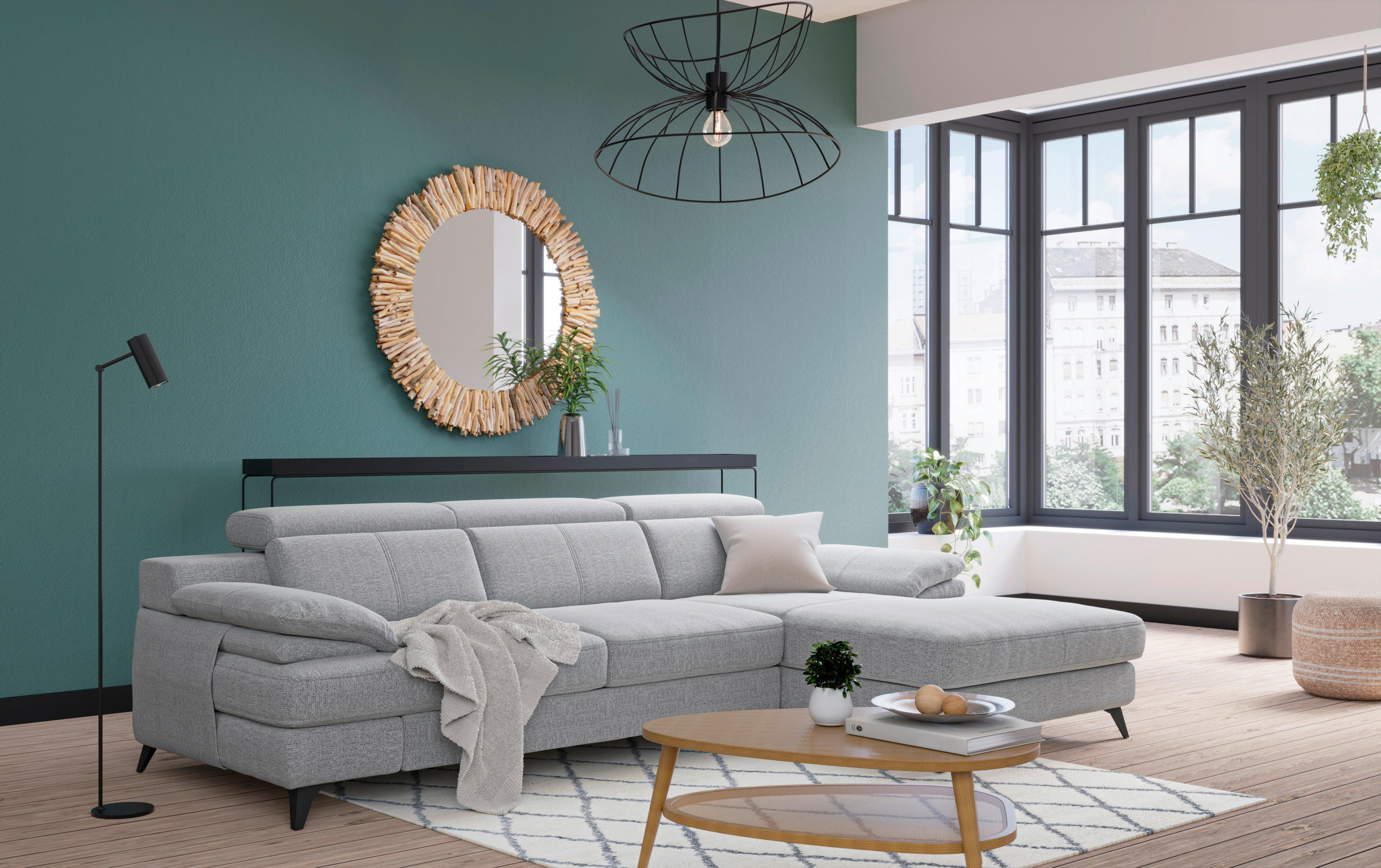 ECKSOFA in Chenille Silberfarben  - Silberfarben/Schwarz, Design, Textil/Metall (291/80-98/178cm) - Livetastic