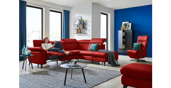 ECKSOFA in Echtleder Rot  - Rot/Schwarz, Design, Leder/Metall (289/239cm) - Cantus