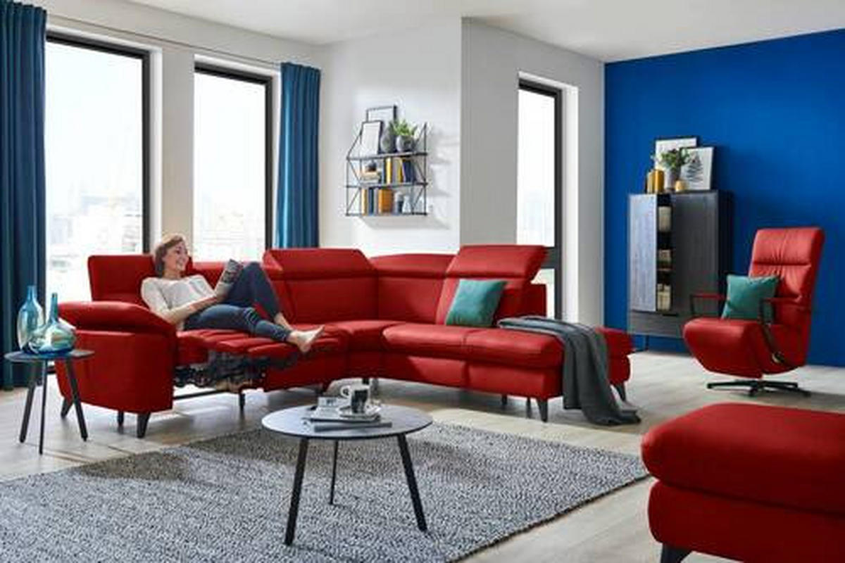 ECKSOFA in Echtleder Rot  - Rot/Schwarz, Design, Leder/Metall (285/239cm) - Cantus