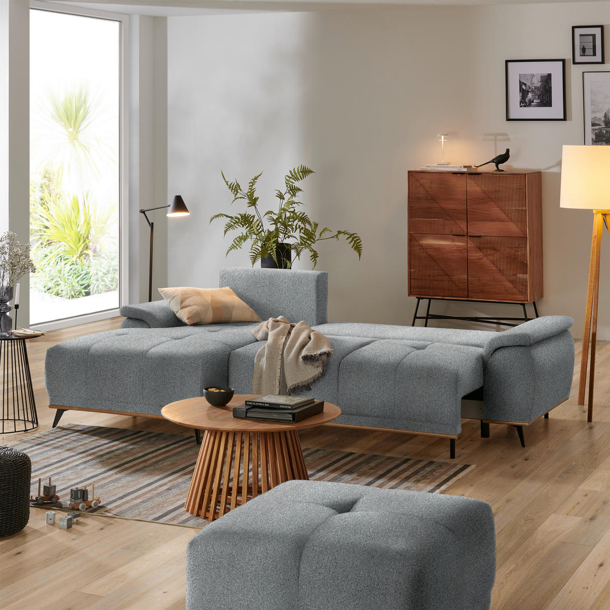 ECKSOFA in Chenille Anthrazit  - Anthrazit/Schwarz, Modern, Textil/Metall (168/262cm) - home24