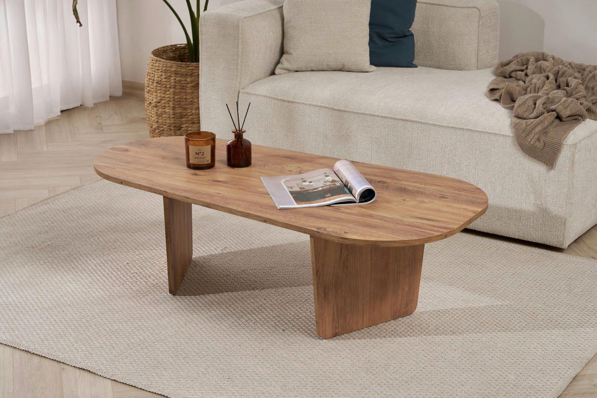 COUCHTISCH 130/65/40 cm Freiform Pinienfarben  - Pinienfarben, Design, Holzwerkstoff (130/65/40cm) - MID.YOU
