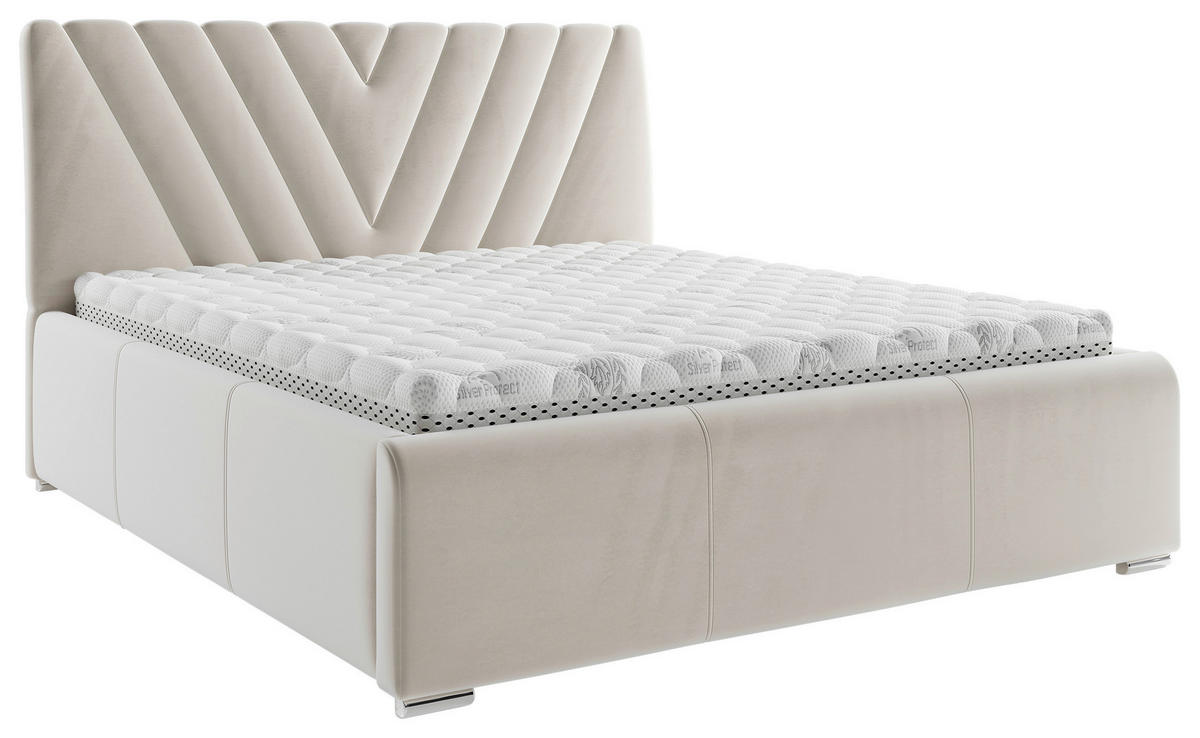 POLSTERBETT Bettkasten, Lattenrost Beige 160/200 cm  - Chromfarben/Beige, KONVENTIONELL, Holz/Kunststoff (160/200cm) - Boxxx