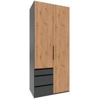 DREHTÜRENSCHRANK in Graphitfarben, Eiche Artisan  - Schwarz/Graphitfarben, Konventionell, Holzwerkstoff/Metall (100/236/58cm) - Hom`in