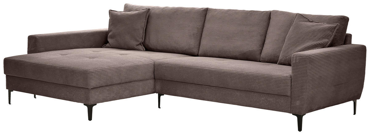 ECKSOFA in Cord Dunkelbraun  174/283 cm  - Dunkelbraun/Schwarz, Design, Textil/Metall (174/283cm) - Xora