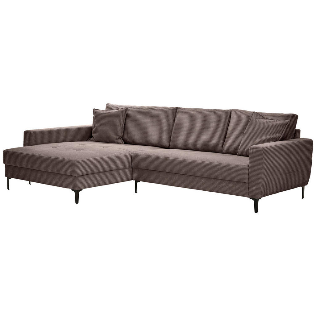 Thumbnail - Xora Ecksofa, Dunkelbraun, Textil, 3-Sitzer, Füllung: Schaumstoff, Ottomane links, L-Form, 283x174 cm, Stoffauswahl, sei...