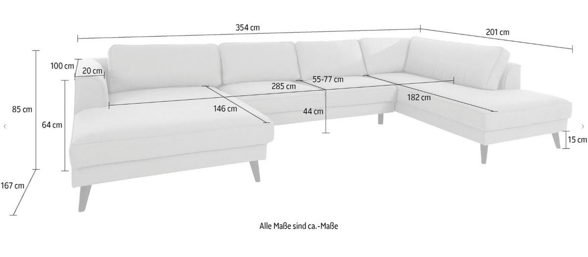 WOHNLANDSCHAFT in Samt, Velours Grau  - Wengefarben/Grau, MODERN, Holz/Textil (201/354/167cm) - Trendmanufaktur