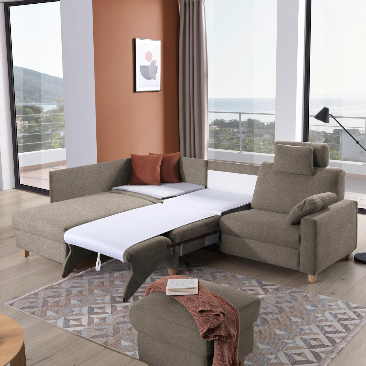 ECKSOFA  in Flachgewebe Taupe  203/261 cm  - Taupe/Eichefarben, KONVENTIONELL, Holz/Textil (203/261cm) - Sedda