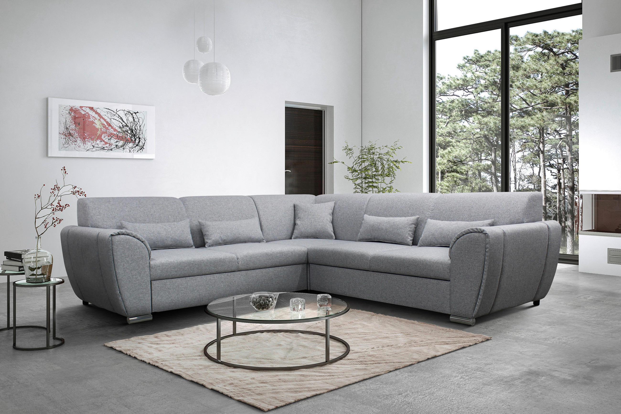 ECKSOFA Hellgrau Flachgewebe  - Silberfarben/Hellgrau, Design, Kunststoff/Textil (266/266cm) - Livetastic