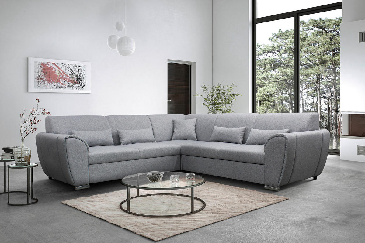 ECKSOFA Hellgrau Flachgewebe  - Silberfarben/Hellgrau, Design, Kunststoff/Textil (266/266cm) - Livetastic