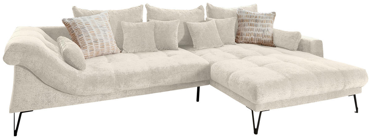 ECKSOFA GARDA in Chenille Creme  310/192 cm  - Creme/Schwarz, KONVENTIONELL, Textil/Metall (310/192cm) - Livetastic