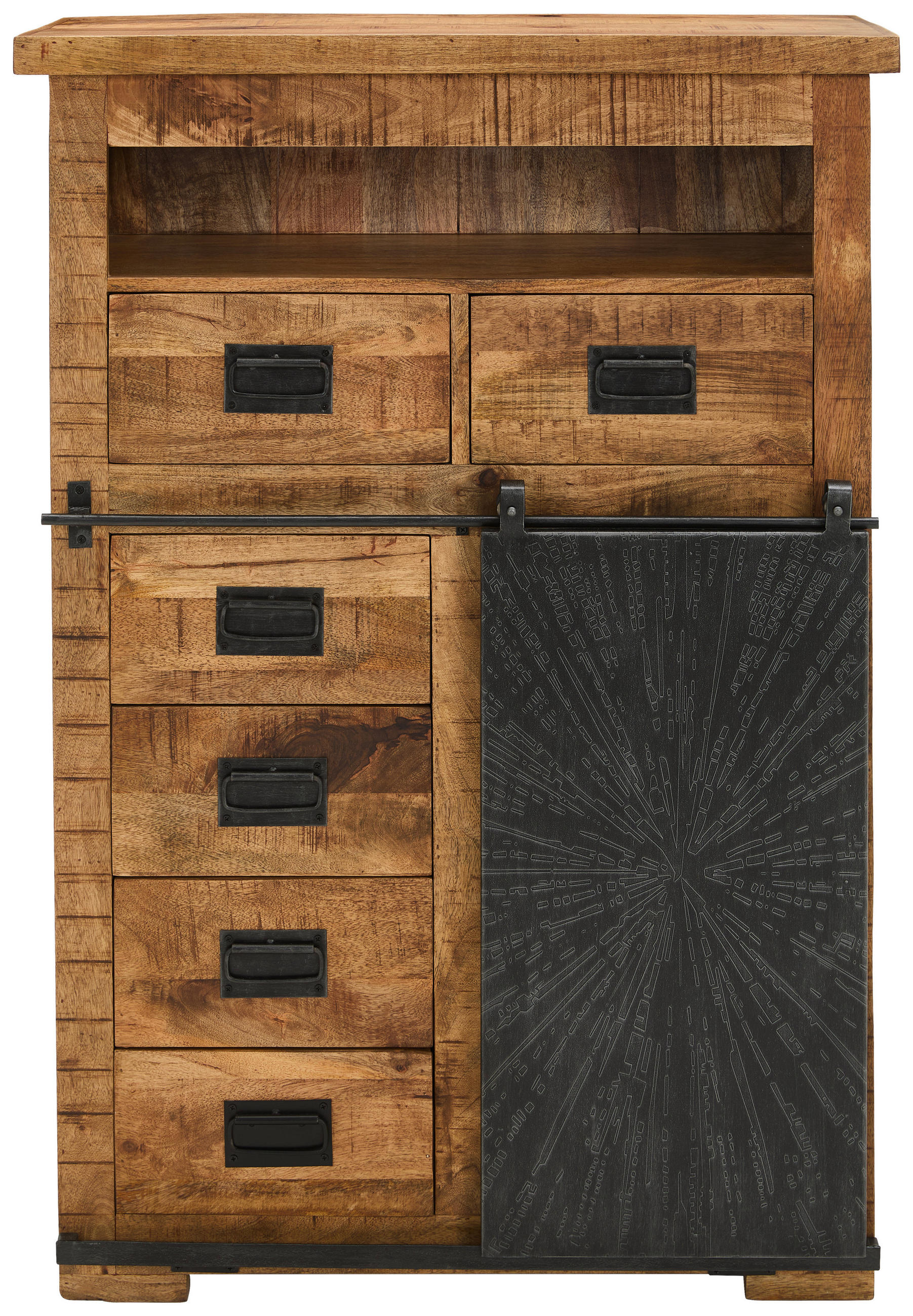 HIGHBOARD  in 90/130/40 cm  - Schwarz/Naturfarben, Design, Holz/Metall (90/130/40cm) - Ambia Home