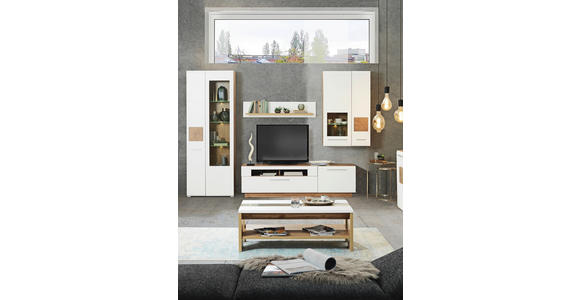 WOHNWAND  in Weiß, Eichefarben  300/202/46 cm  - Chromfarben/Eichefarben, KONVENTIONELL, Glas/Holzwerkstoff (300/202/46cm) - Hom`in