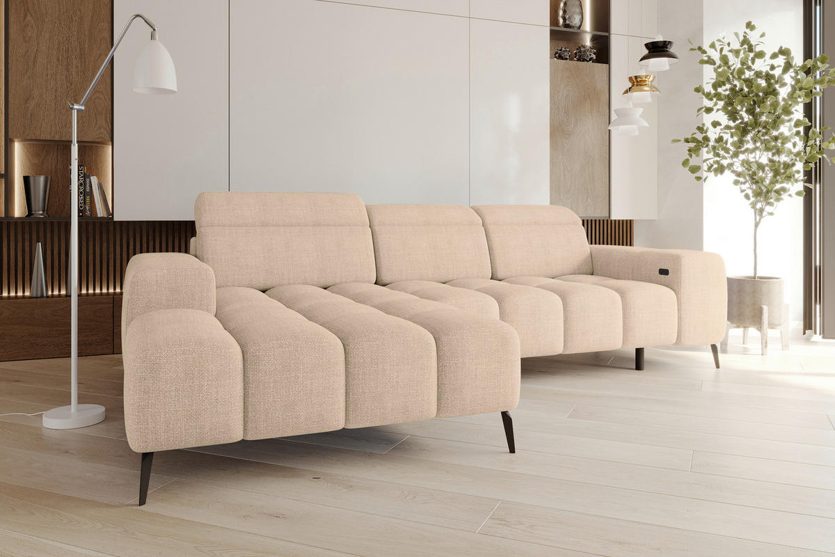 ECKSOFA Beige Flachgewebe Rücken echt, Kopfteilverstellung, Sitztiefenverstellung  - Beige/Schwarz, KONVENTIONELL, Kunststoff/Textil (171/273cm) - Carryhome