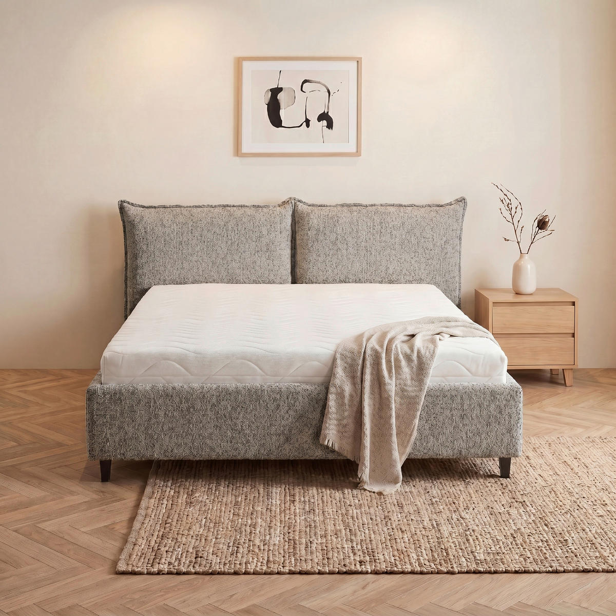 POLSTERBETT 180/200 cm,  in Beigebraun, gepolstertes Kopfteil, Lattenrost, Bettkasten,  - Beigebraun/Schwarz, MODERN, Holz/Textil (180/200cm) - Livetastic