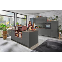KÜCHENLEERBLOCK  300/215 cm  in Anthrazit, Rot, Eichefarben  - Eichefarben/Anthrazit, KONVENTIONELL, Holzwerkstoff/Metall (300/215cm) - Express
