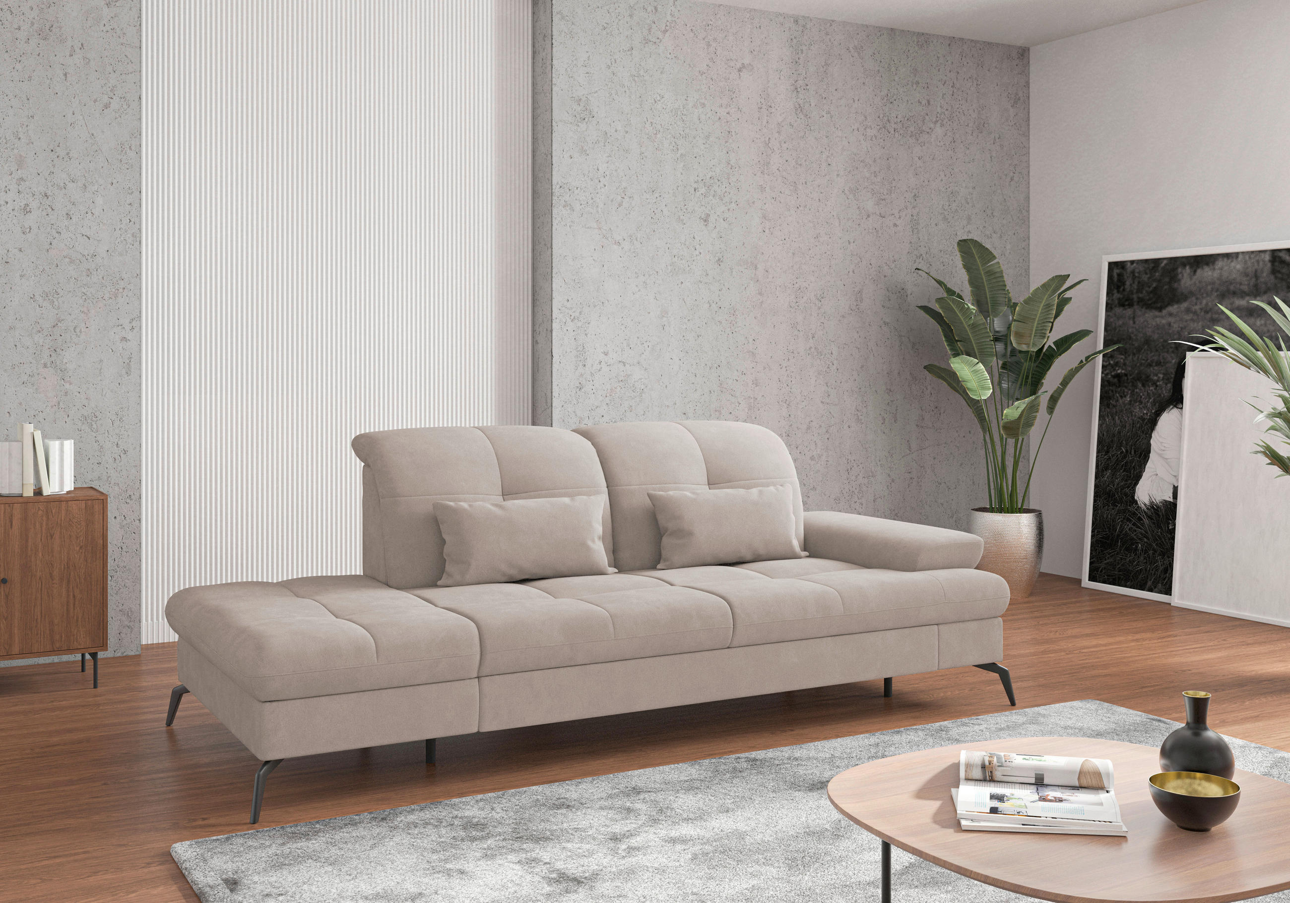 RÉCAMIERE Greige Flachgewebe  - Greige/Schwarz, KONVENTIONELL, Textil/Metall (231/90/122cm) - Sit & More