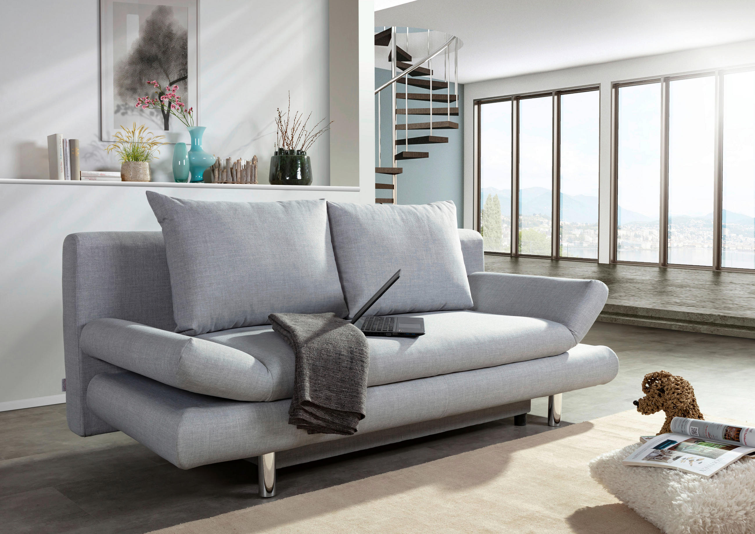 SCHLAFSOFA Flachgewebe Hellgrau  - Chromfarben/Hellgrau, Design, Kunststoff/Textil (194/73/91cm) - Xora