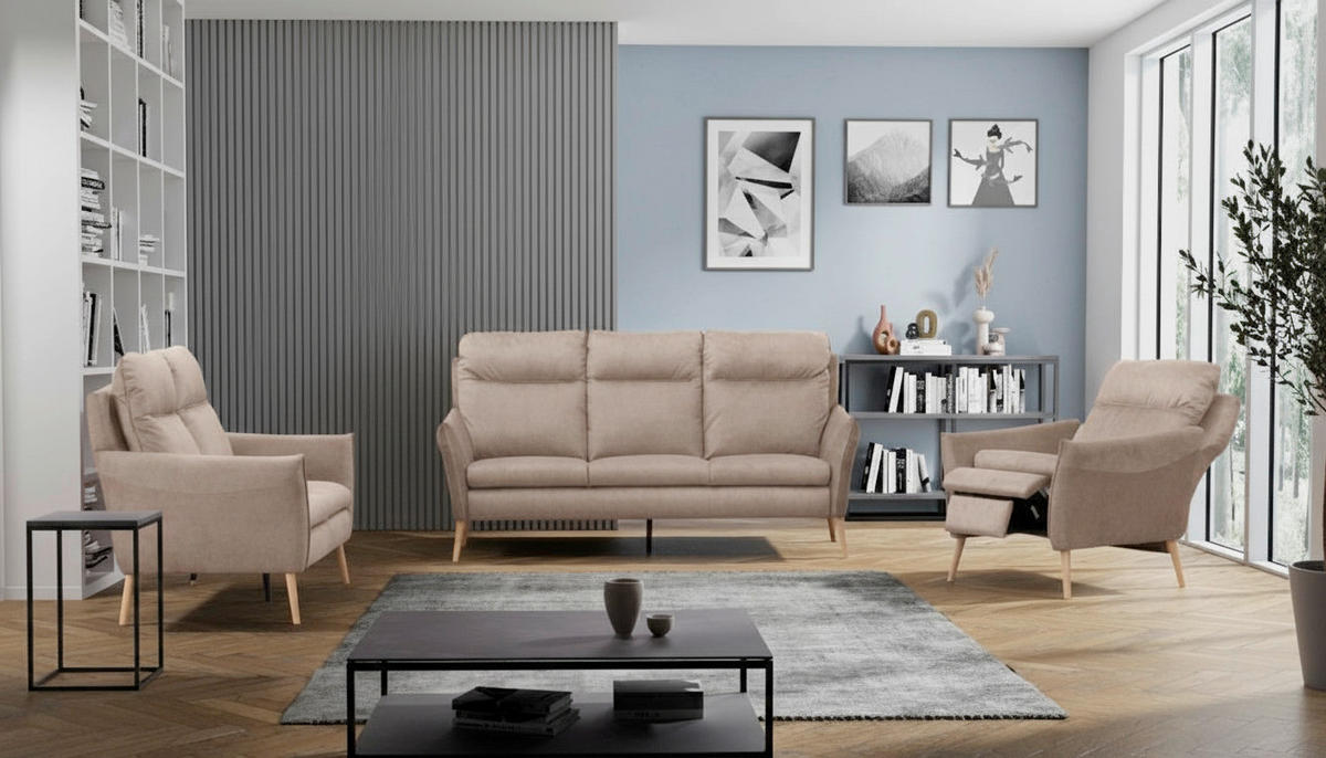 2-SITZER-SOFA  in Mikrofaser Beige Skandinavisch, Modern  - Beige/Buchefarben, Design, Holz/Textil (145/110/92cm) - Livetastic