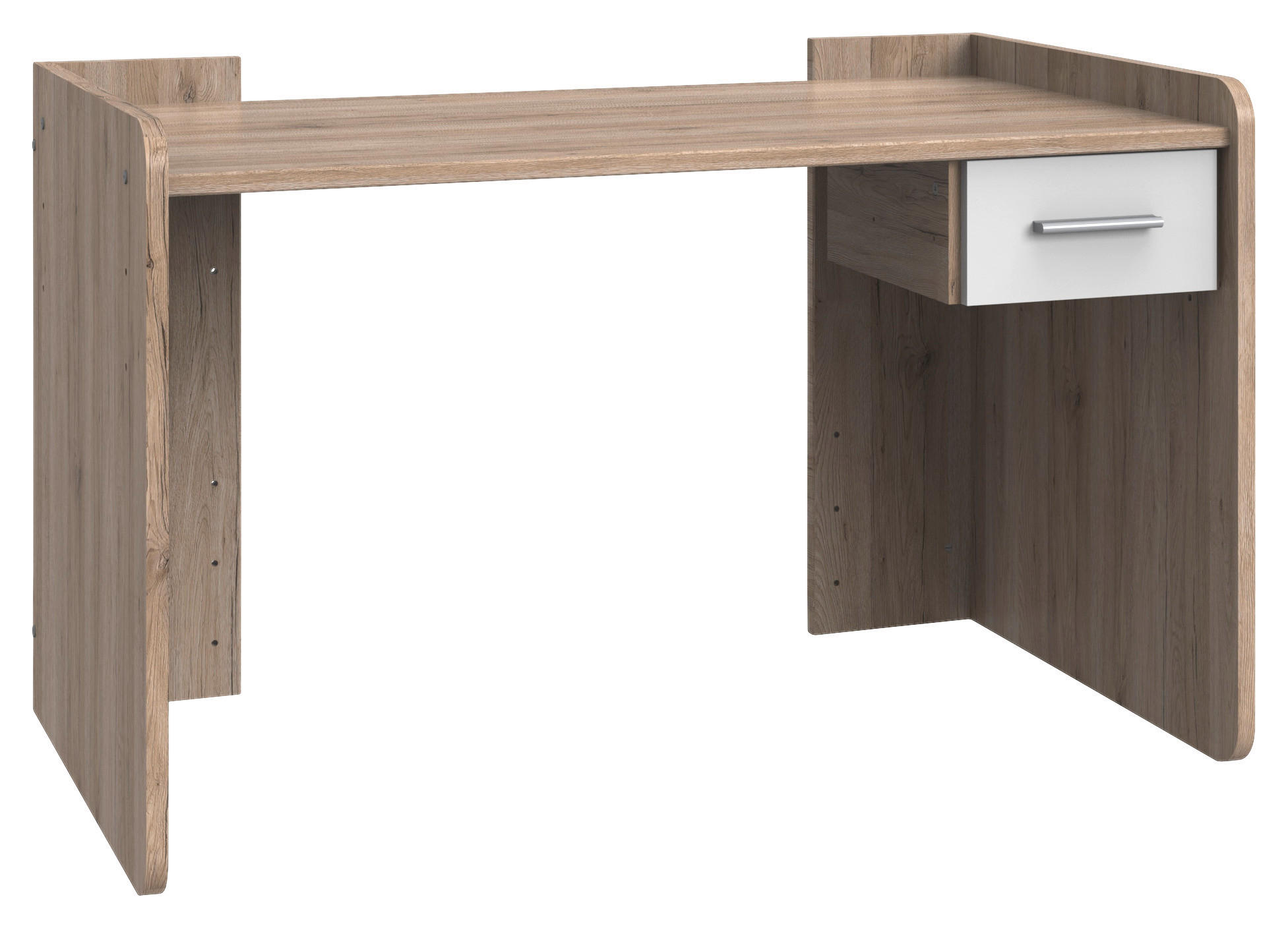 SKRIVBORD 124/70/77 cm vit, ek San Remo förvaringsutrymme, kan monteras spegelvänd  - vit/aluminiumfärg, Klassisk, trämaterial/plast (124/70/77cm) - Carryhome