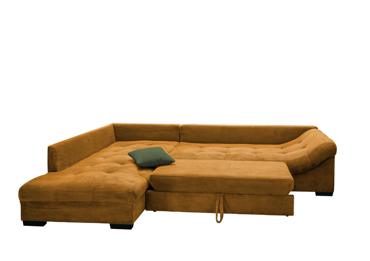 ECKSOFA Cognac Cord  - Dunkelgrün/Cognac, Design, Holz/Textil (202/298cm) - MID.YOU