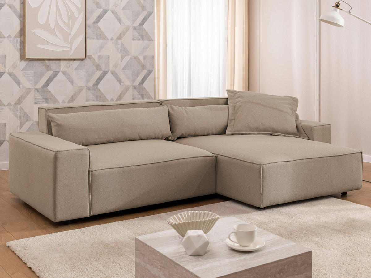 ECKSOFA Curduroy in Webstoff Hellbraun Rückenkissen  251/142 cm  - Hellbraun/Schwarz, Design, Kunststoff/Textil (251/142cm) - P & B