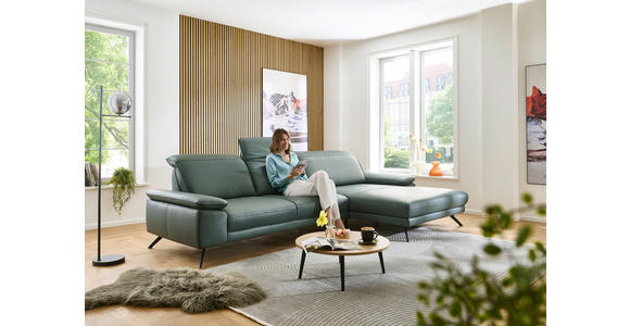 ECKSOFA in Echtleder Opal  - Opal/Schwarz, Design, Leder/Metall (193/332cm) - Dieter Knoll