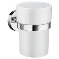 ZAHNPUTZBECHER Metall, Keramik  - Chromfarben/Weiß, Basics, Keramik/Metall (7,5/9,8/9,3cm)