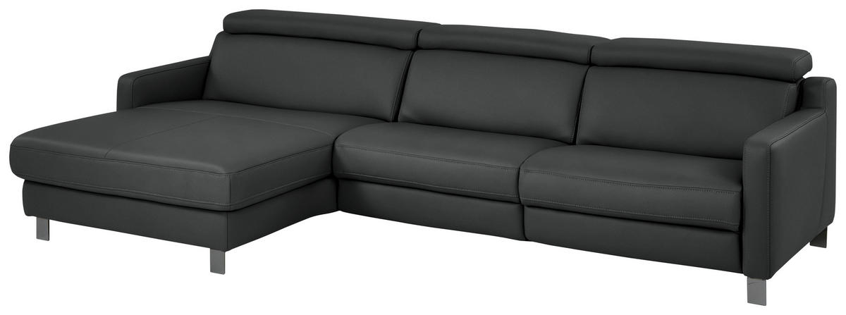 ECKSOFA in Echtleder Anthrazit  - Anthrazit/Schwarz, Design, Leder/Metall (176/291cm) - Valdera