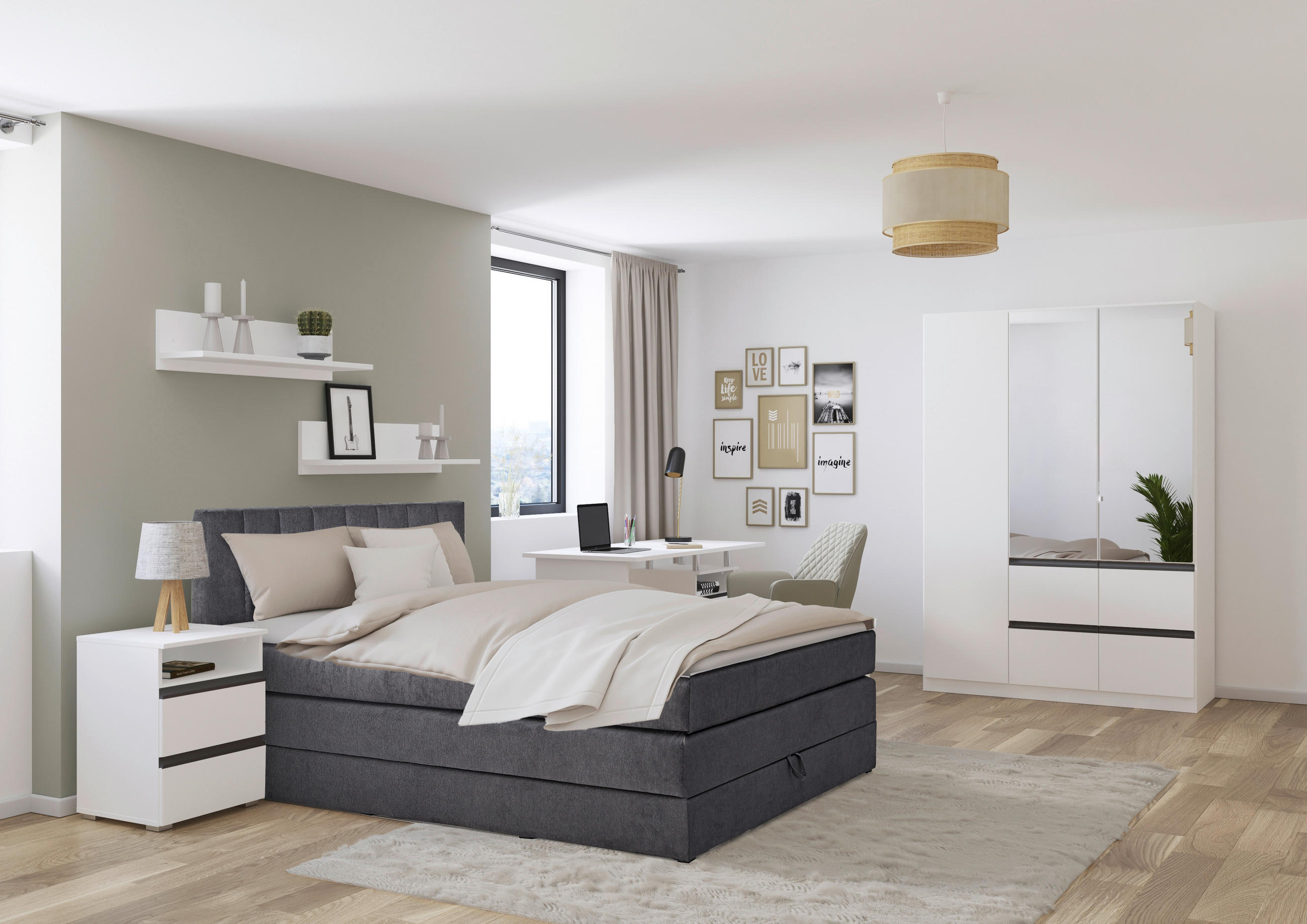 BOXSPRINGBETT 120/200 cm in Anthrazit - Anthrazit/Schwarz, Design, Kunststoff/Textil (120/200cm) - Xora