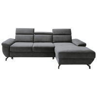 ECKSOFA RIMA Anthrazit Velours  - Anthrazit/Silberfarben, MODERN, Textil/Metall (262/182cm) - Trendmanufaktur