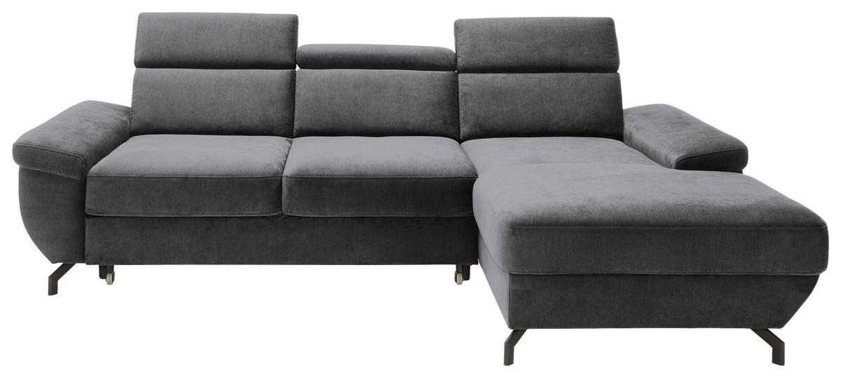ECKSOFA RIMA Anthrazit Velours  - Anthrazit/Silberfarben, MODERN, Textil/Metall (262/182cm) - Trendmanufaktur
