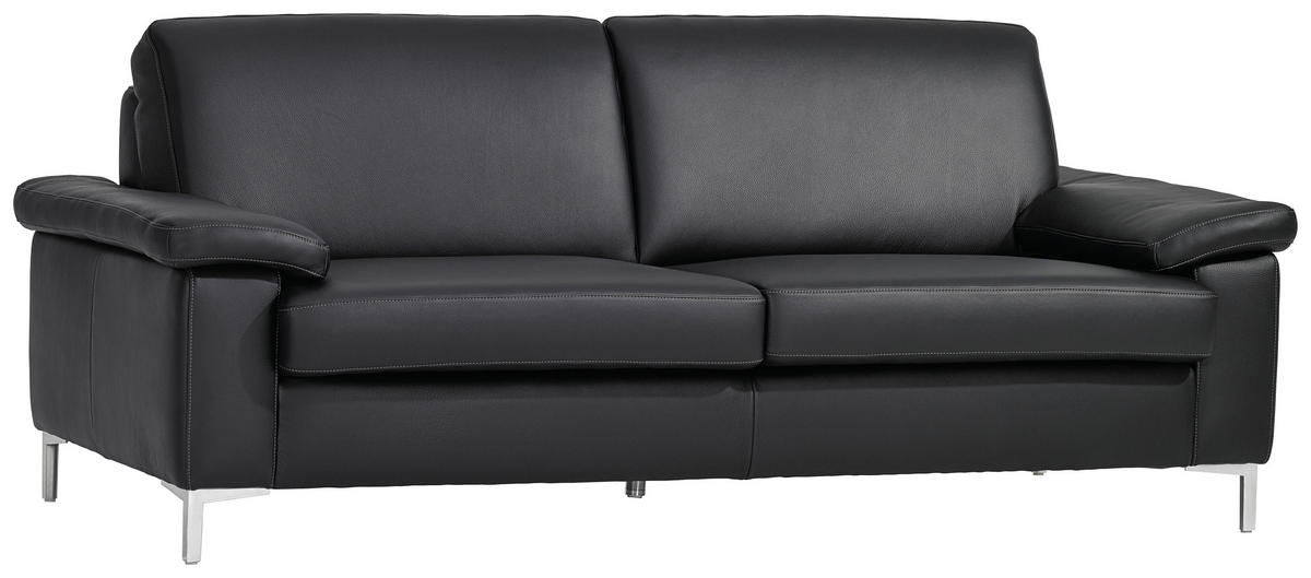 SITZGARNITUR Schwarz Echtleder  - Silberfarben/Schwarz, KONVENTIONELL, Leder/Metall (180/200/82/94cm) - Musterring