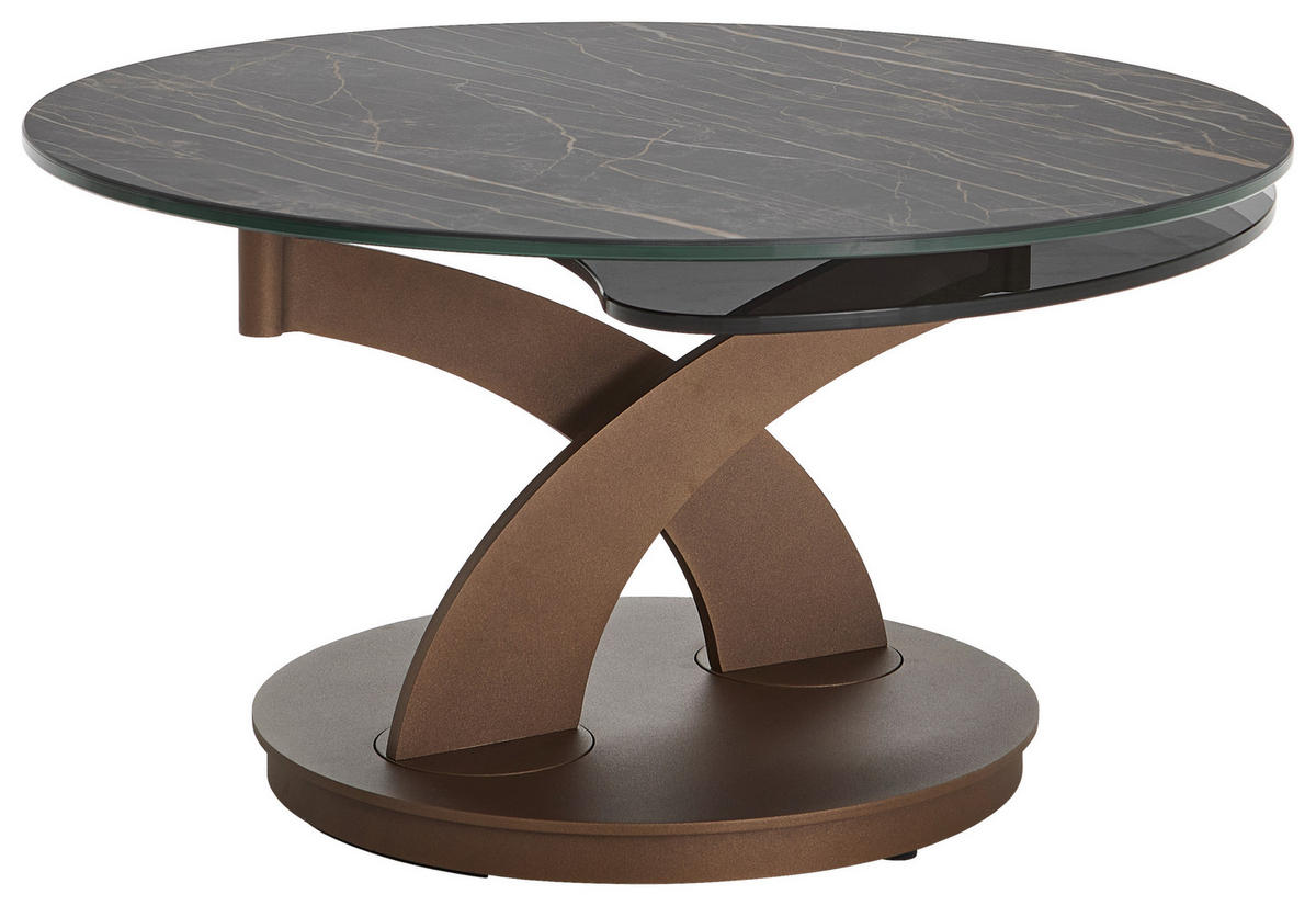 COUCHTISCH Kristallglas 82-140/82/44 cm rund Schwarz, Rostfarben  - Rostfarben/Schwarz, Design, Glas/Keramik (82-140/82/44cm) - Naos