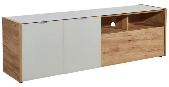 LOWBOARD Eichefarben, Kaschmir - Kaschmir/Eichefarben, KONVENTIONELL, Glas/Holzwerkstoff (177/55/40cm) - Voleo