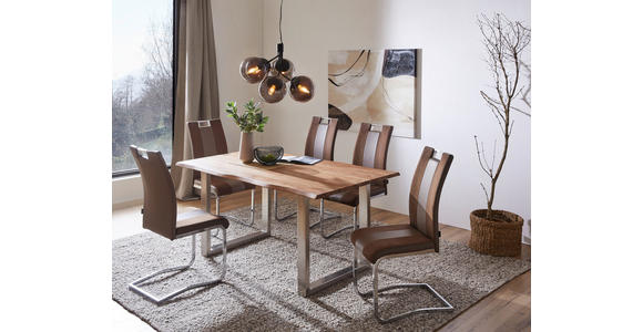 ESSTISCH Akazie vollmassiv rechteckig Akaziefarben  - Edelstahlfarben/Akaziefarben, Design, Holz/Metall (160/90/77cm) - Carryhome