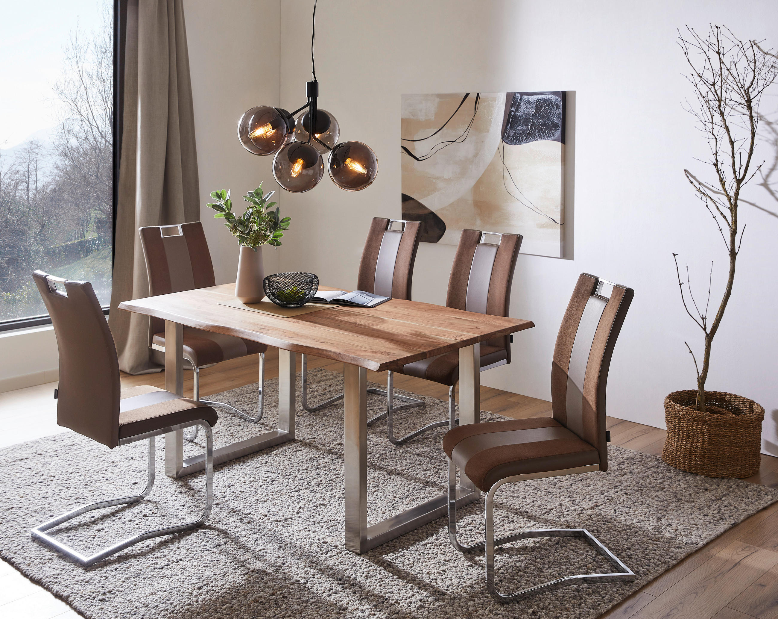 ESSTISCH Akazie vollmassiv rechteckig Akaziefarben  - Edelstahlfarben/Akaziefarben, Design, Holz/Metall (160/90/77cm) - Carryhome