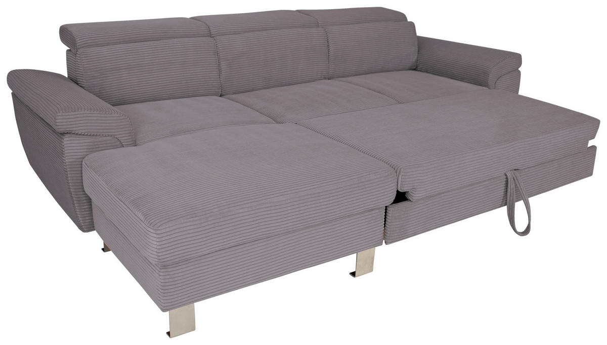 ECKSOFA inkl. Funktionen Dunkelgrau Cord  - Dunkelgrau/Silberfarben, Design, Textil/Metall (167/250cm) - Xora